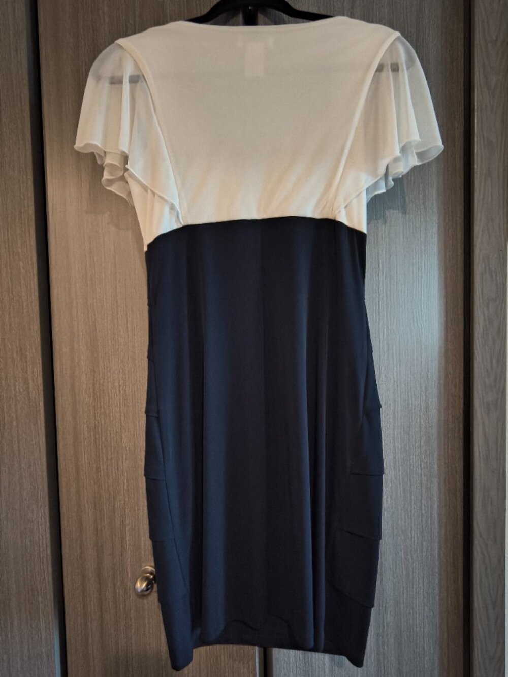 Enfocus Studio White Navy Blue Maxi Short Sleeved V-Neck Maxi Dress Formal Work - Picture 4 of 8